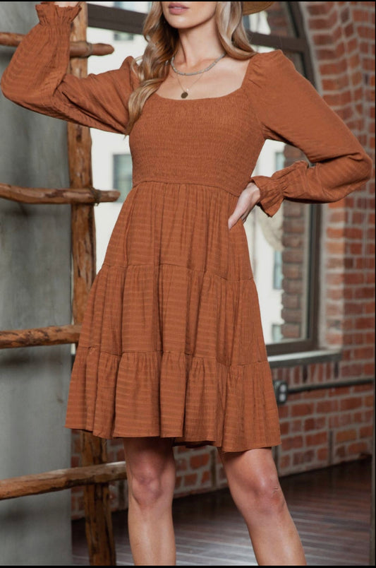 Brown Smocked Tiered Dress