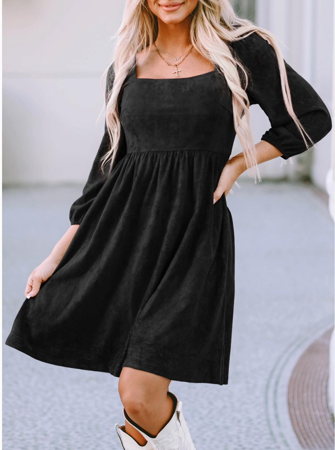 Suede Square Neck Dress