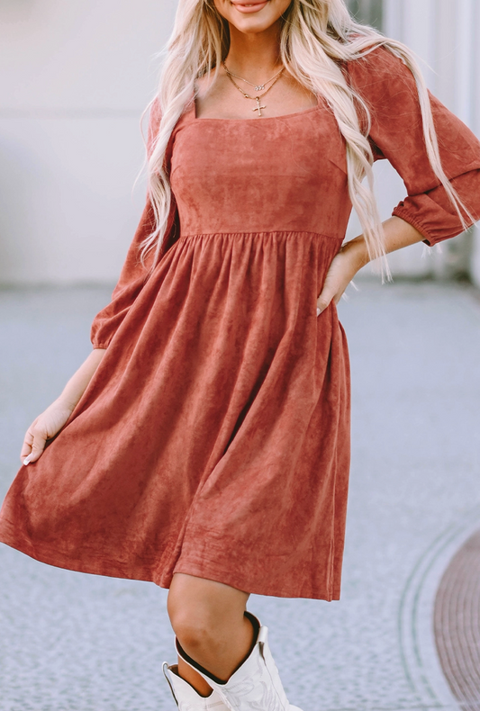 Suede Square Neck Dress