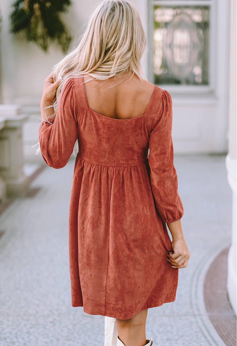 Suede Square Neck Dress